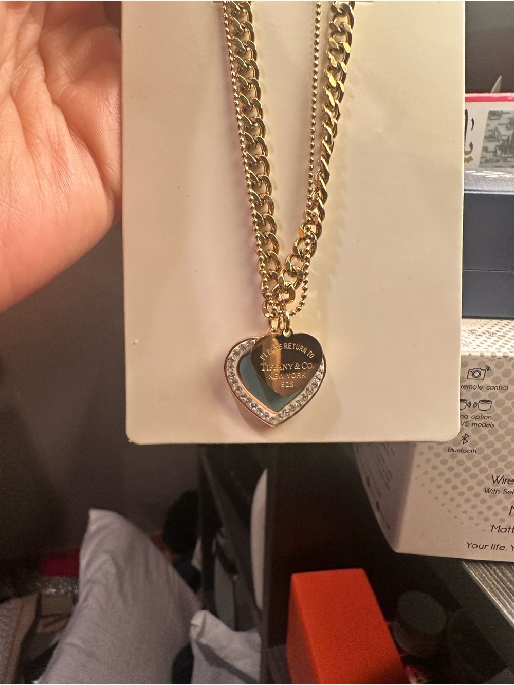T & C Gold-Tone Heart Pendant Necklace with Crystals and earrings bundle